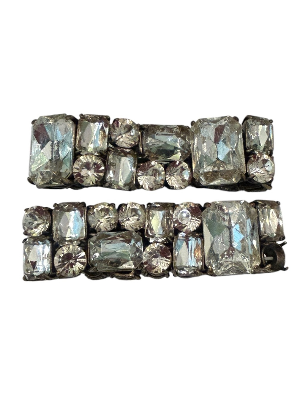 Pair of 2 unbranded clear faceted Crystal Rhinestone stretch bracelets